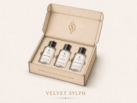 A Velvet Sylph box holding three bottles