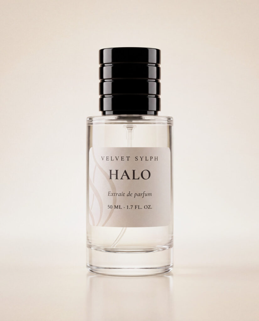 Halo Extrait de Parfum saffron amber signature fragrance bottle by Velvet Sylph