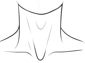 A study of a throat and collarbone, with a curl of scent rising: apply at the base of the throat.