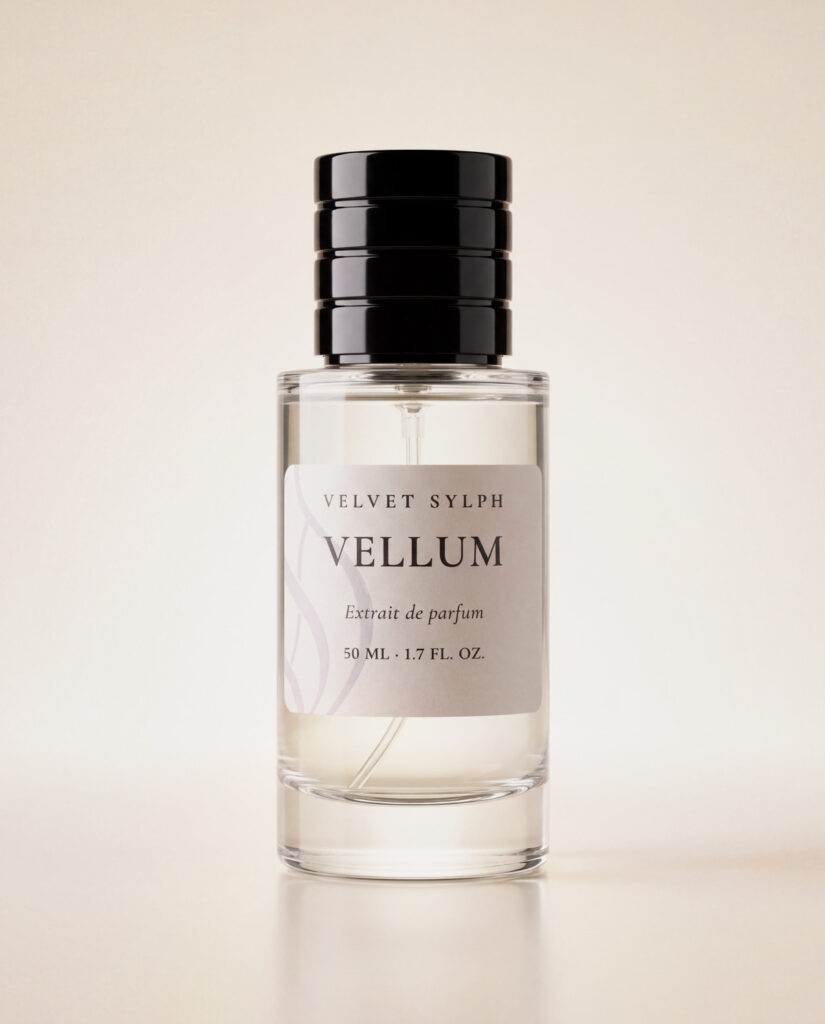 Vellum Extrait de Parfum iris leather signature fragrance bottle by Velvet Sylph